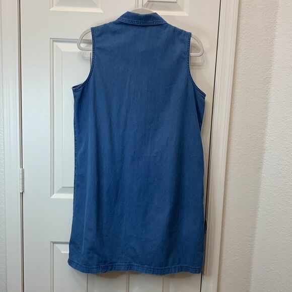 Marsh Landing 💯 Cotton Medium Short Sleeve Midi Button Front Blue Denim Dress - Picture 6 of 9